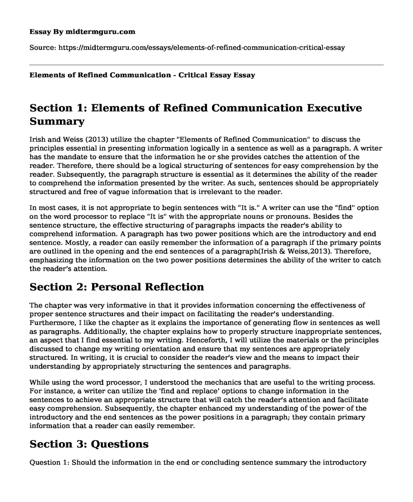 Elements of Refined Communication - Critical Essay