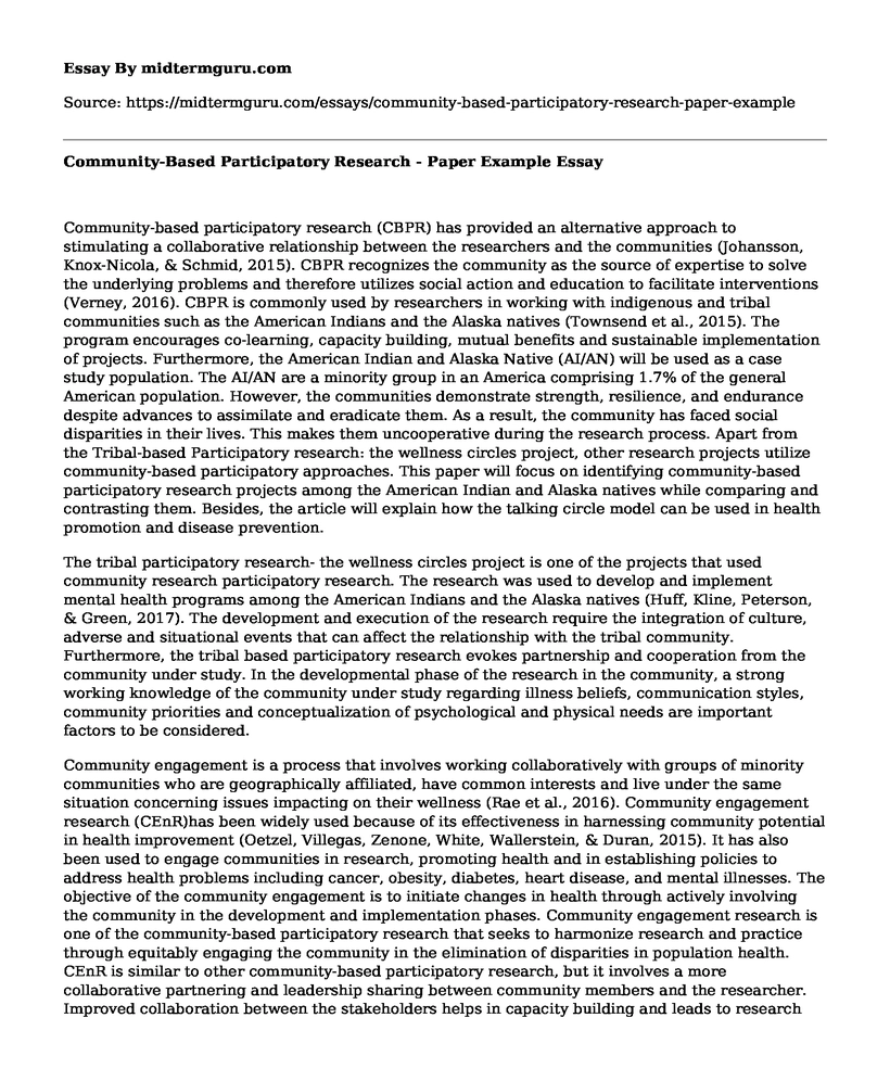 Community-Based Participatory Research - Paper Example