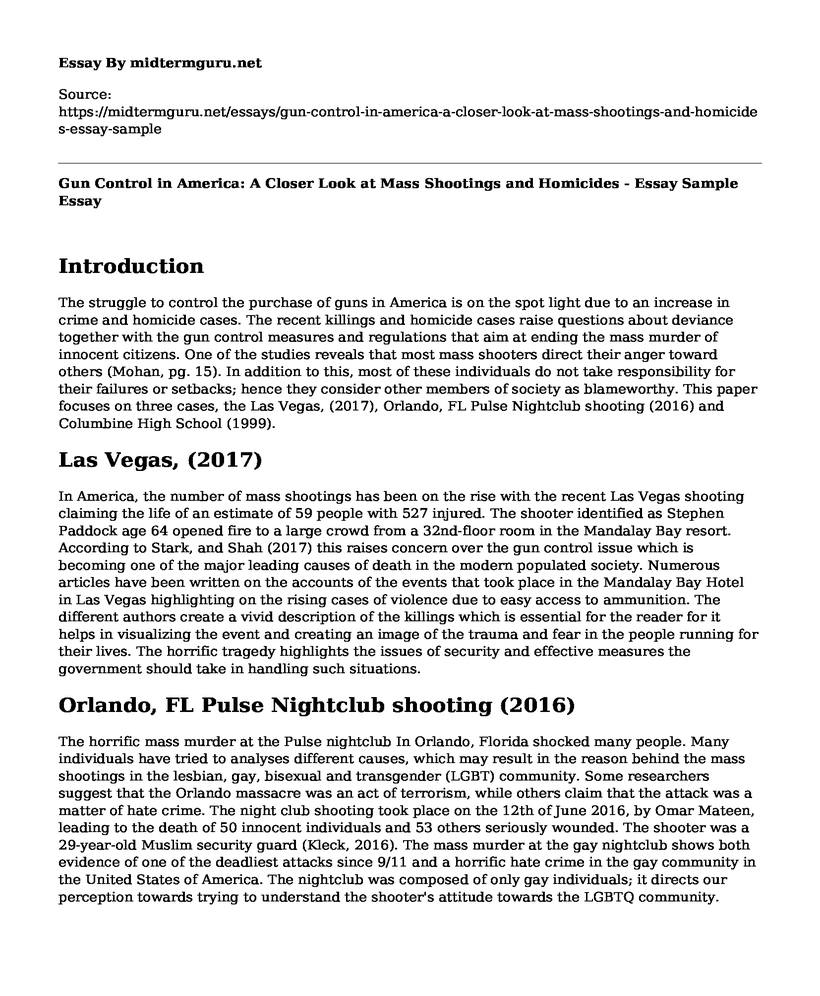 Gun Control in America: A Closer Look at Mass Shootings and Homicides - Essay Sample