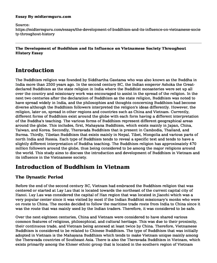 The Development of Buddhism and Its Influence on Vietnamese Society Throughout History