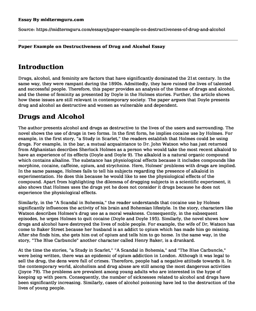 Paper Example on Destructiveness of Drug and Alcohol