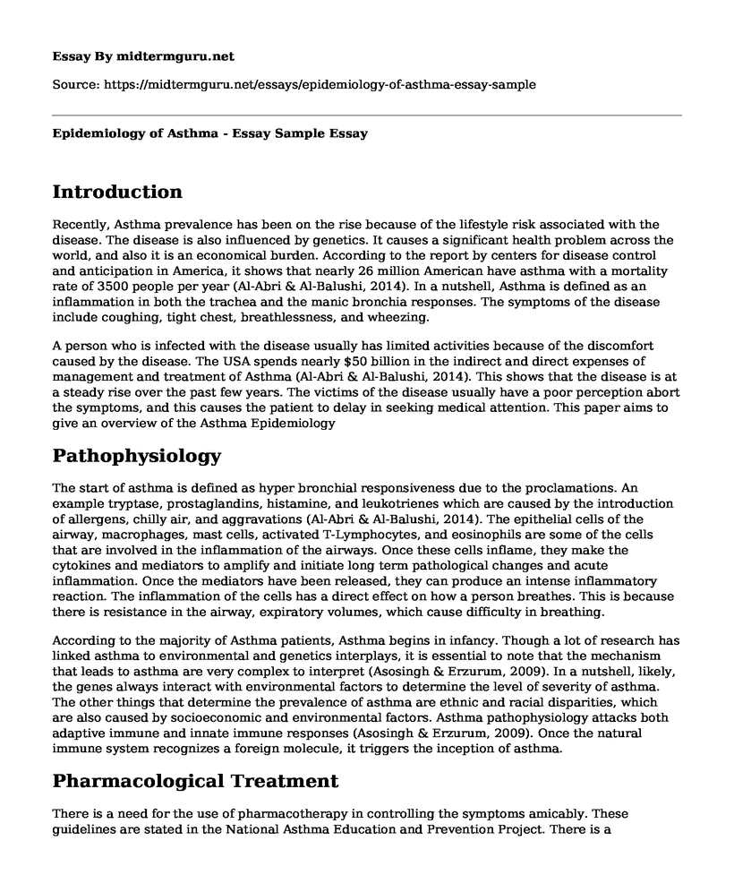 Epidemiology of Asthma - Essay Sample
