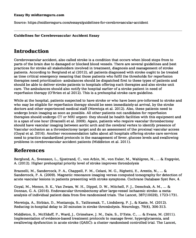 Guidelines for Cerebrovascular Accident