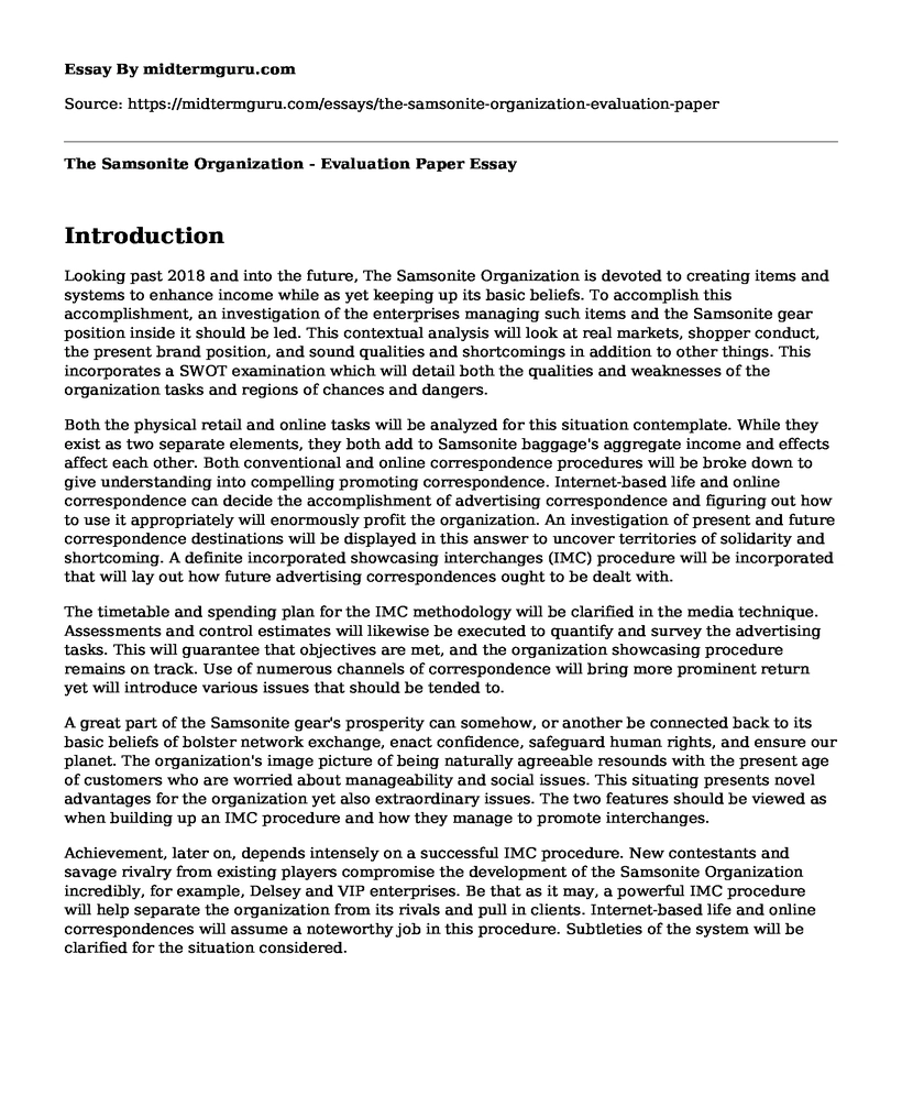 The Samsonite Organization - Evaluation Paper
