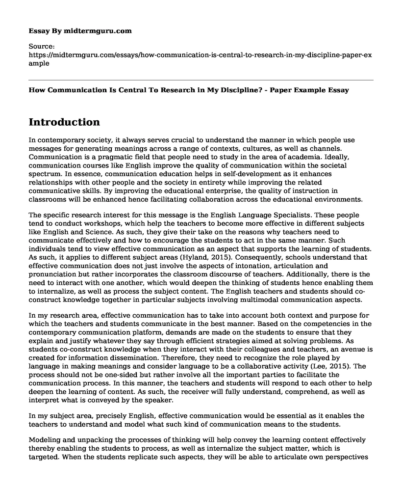 How Communication Is Central To Research in My Discipline? - Paper Example