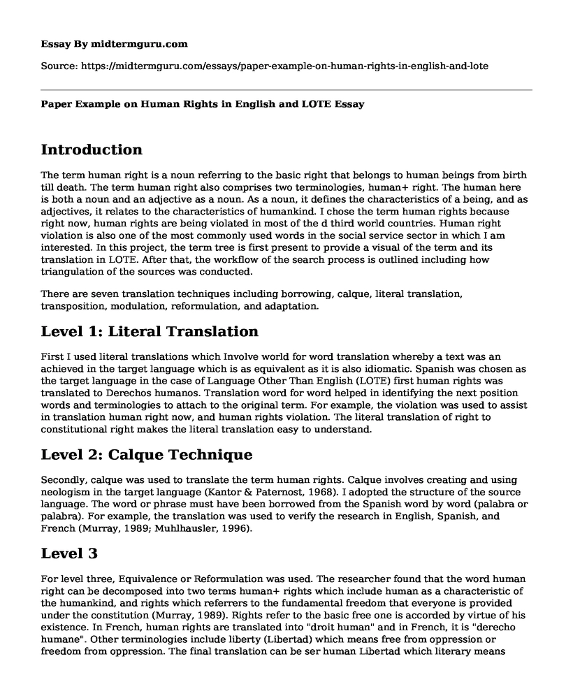 Paper Example on Human Rights in English and LOTE