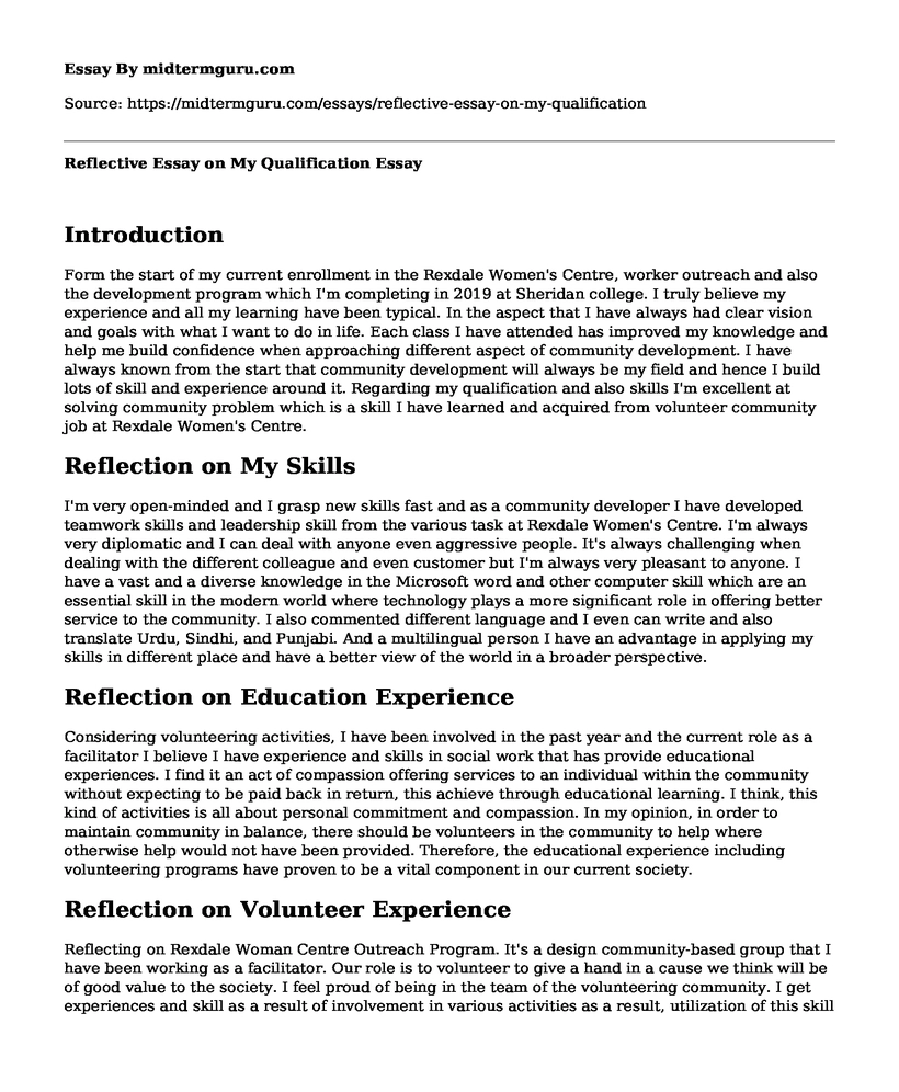 Reflective Essay on My Qualification