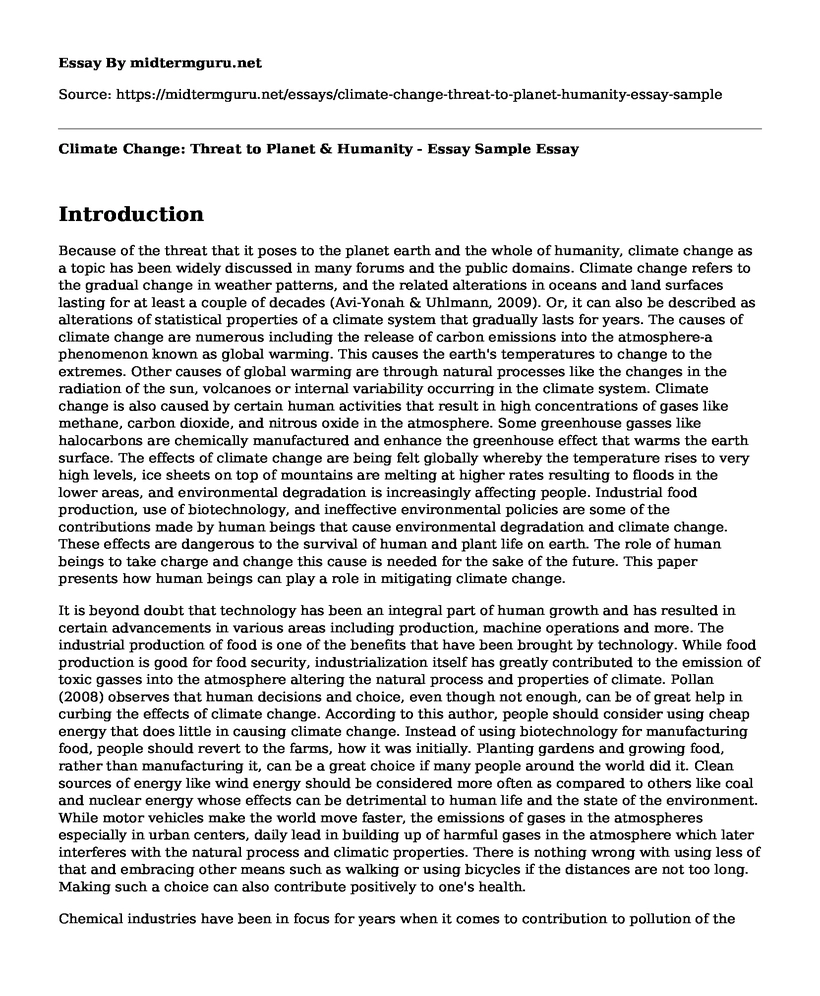 Climate Change: Threat to Planet & Humanity - Essay Sample