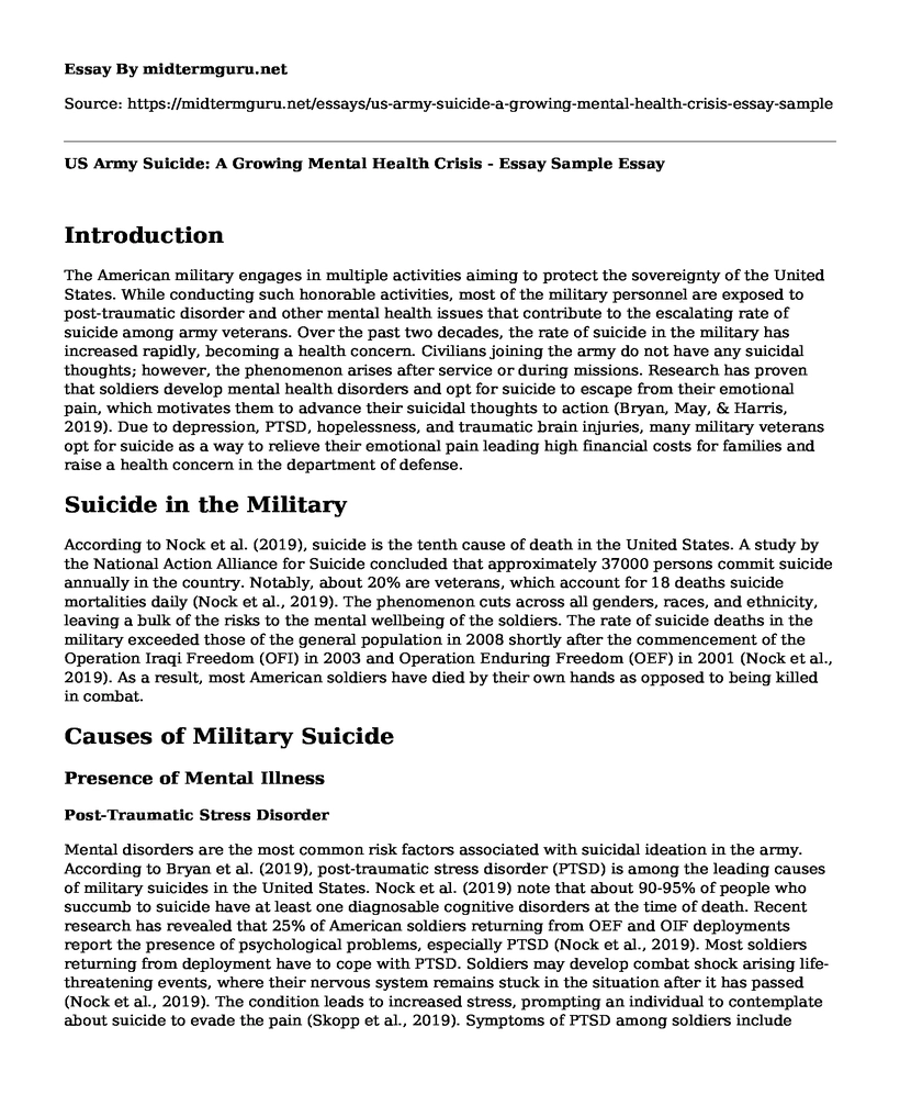 US Army Suicide: A Growing Mental Health Crisis - Essay Sample