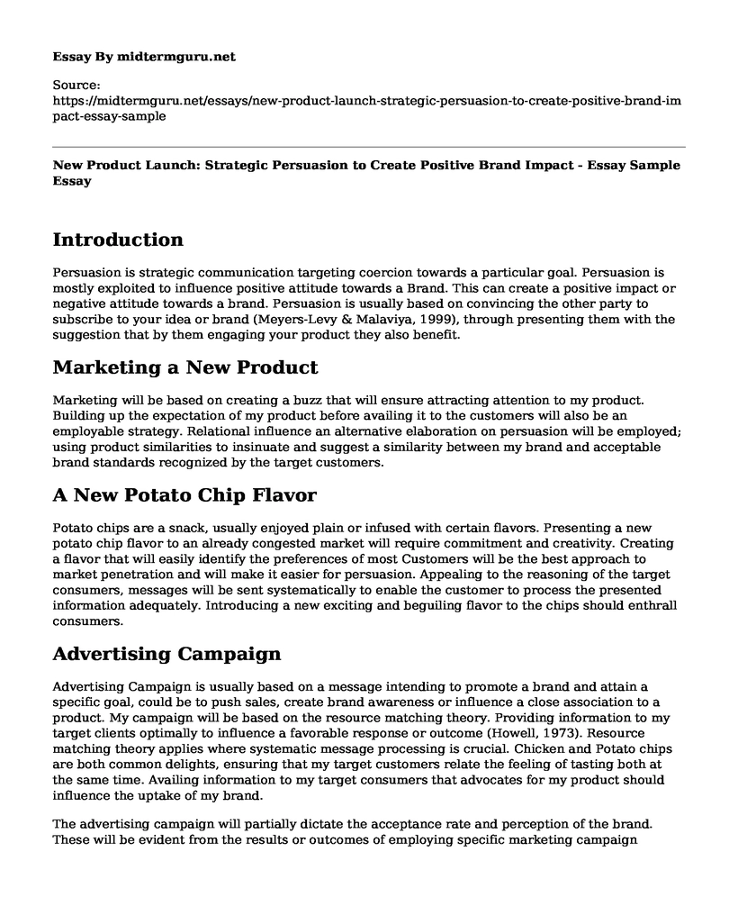 New Product Launch: Strategic Persuasion to Create Positive Brand Impact - Essay Sample