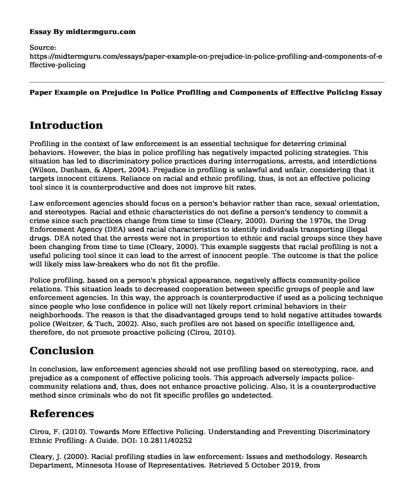 Paper Example on Prejudice in Police Profiling and Components of Effective Policing