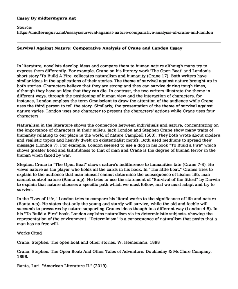 Survival Against Nature: Comparative Analysis of Crane and London