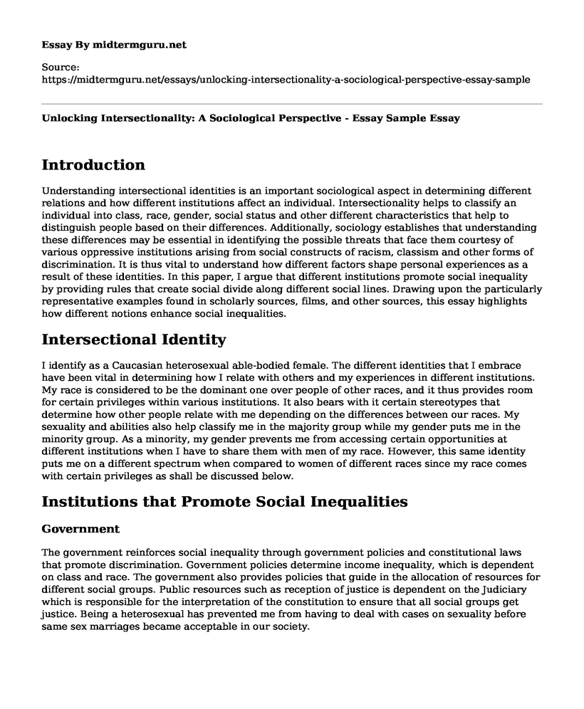 Unlocking Intersectionality: A Sociological Perspective - Essay Sample