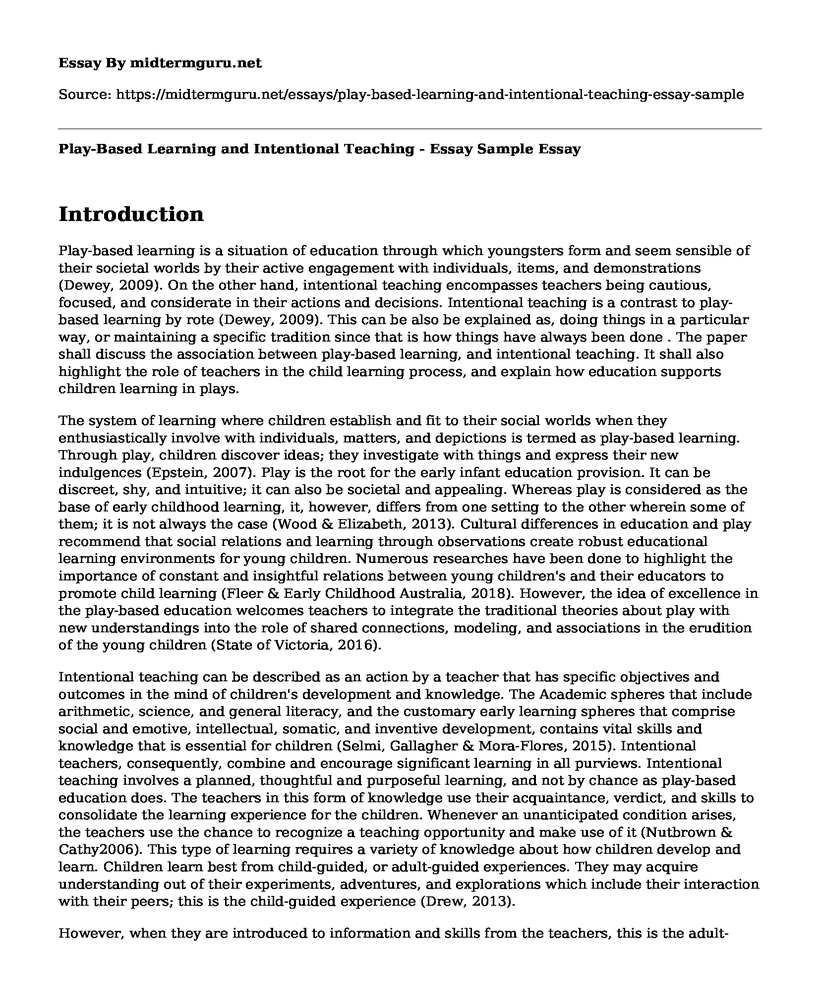 Play-Based Learning and Intentional Teaching - Essay Sample