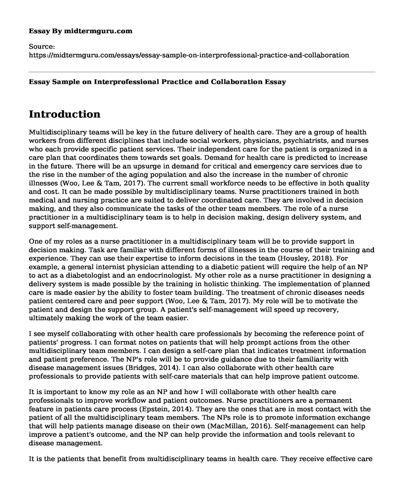 Essay Sample on Interprofessional Practice and Collaboration