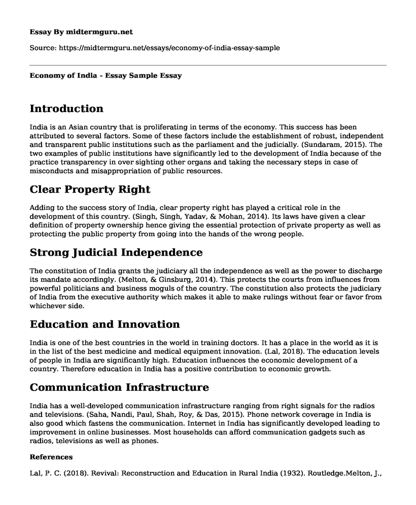 Economy of India - Essay Sample