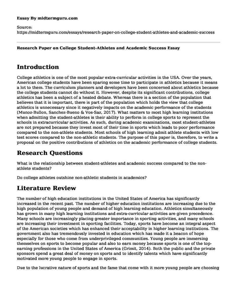 Research Paper on College Student-Athletes and Academic Success