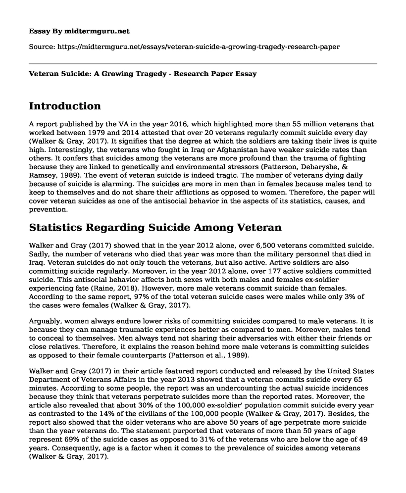 Veteran Suicide: A Growing Tragedy - Research Paper
