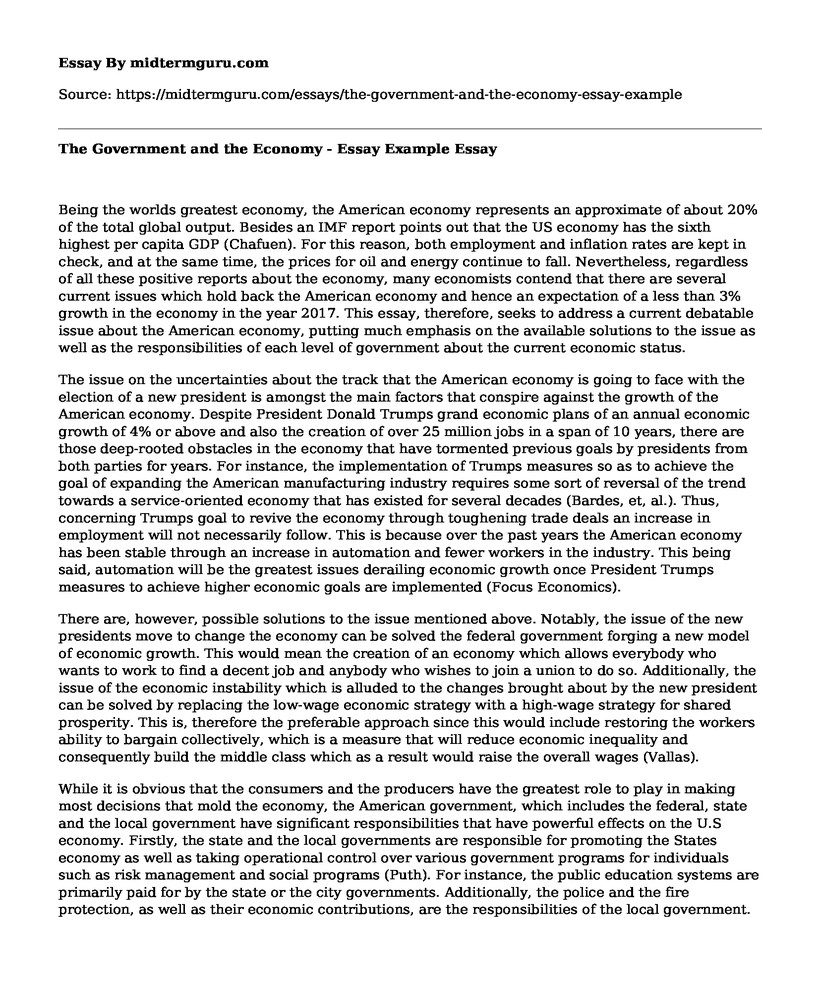 The Government and the Economy - Essay Example