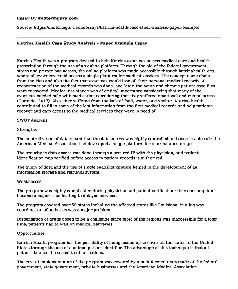 Katrina Health Case Study Analysis - Paper Example