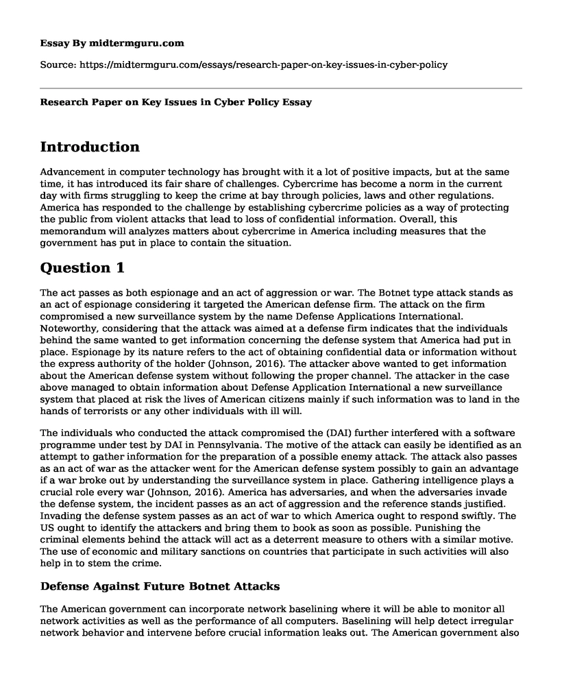 Research Paper on Key Issues in Cyber Policy