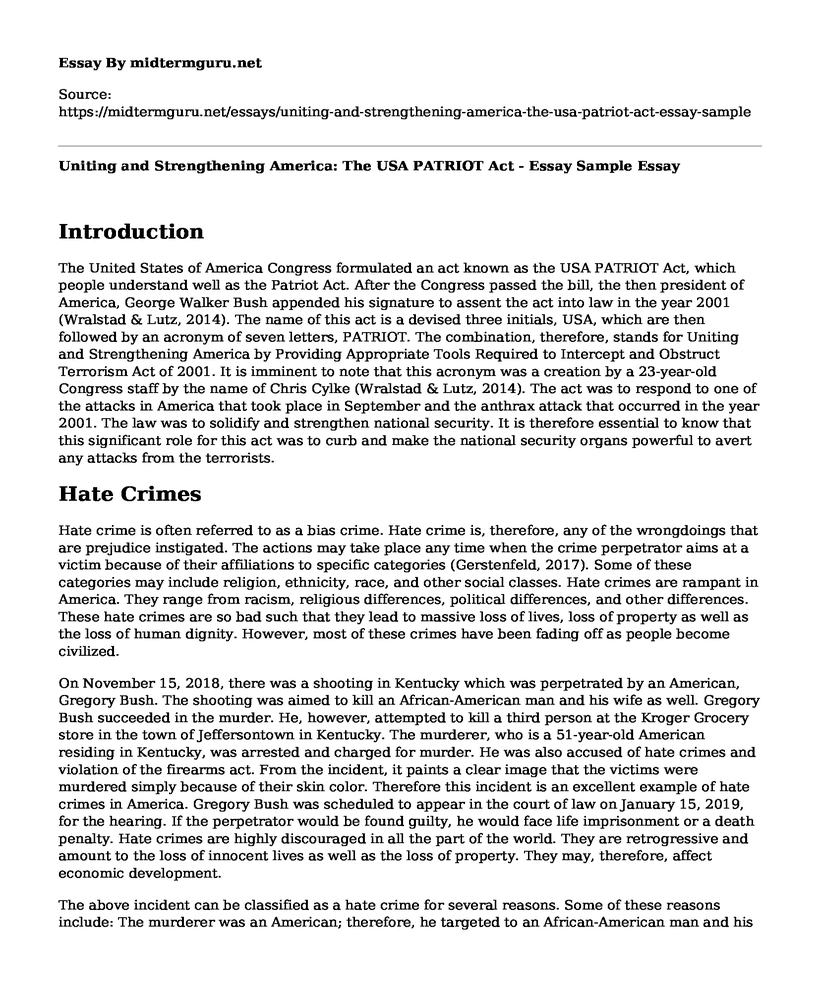 Uniting and Strengthening America: The USA PATRIOT Act - Essay Sample