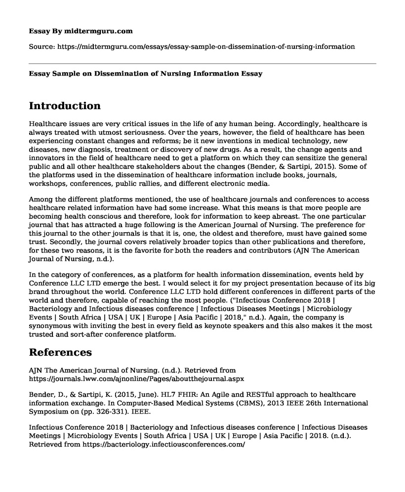 Essay Sample on Dissemination of Nursing Information