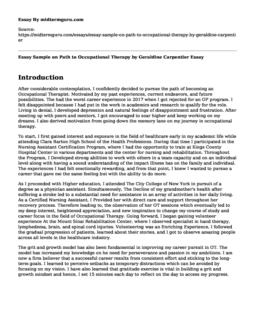 📗 Essay Sample on Path to Occupational Therapy by Geraldine Carpentier ...