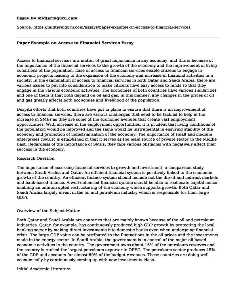 Paper Example on Access to Financial Services