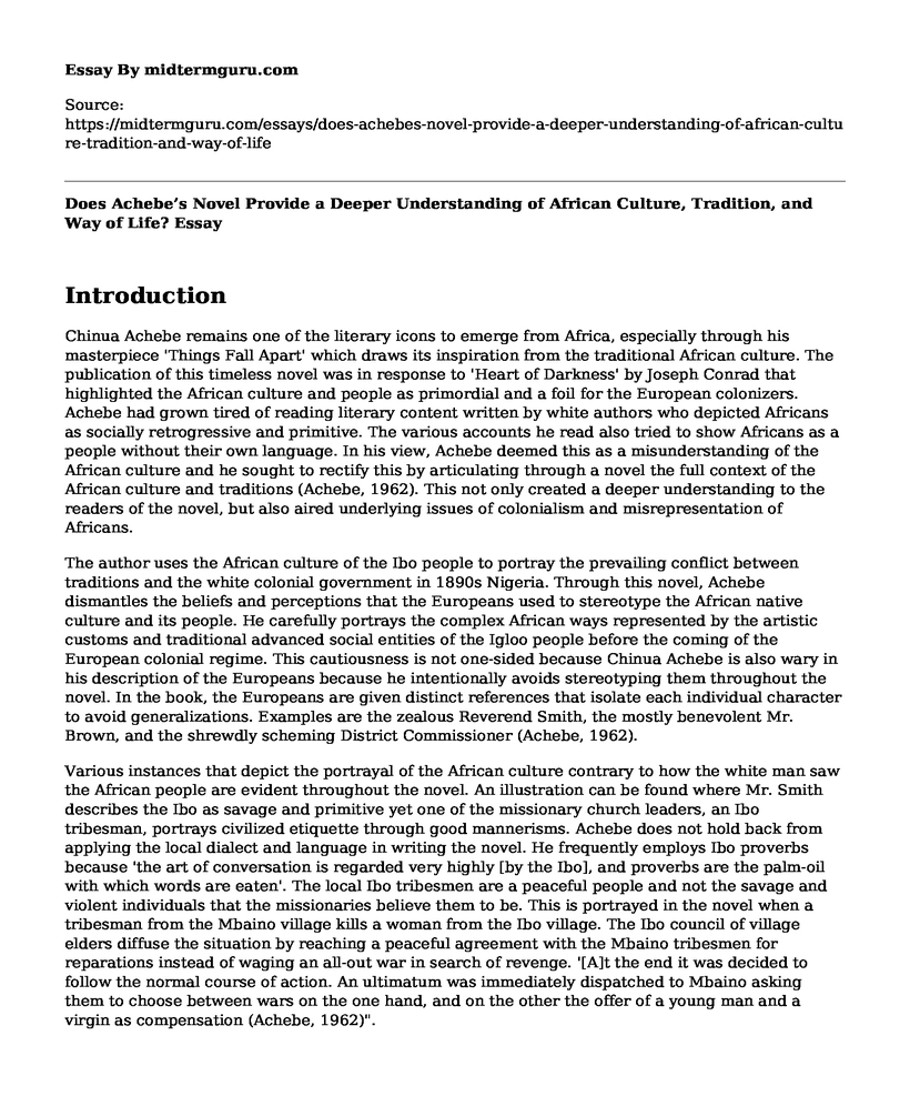Does Achebe's Novel Provide a Deeper Understanding of African Culture, Tradition, and Way of Life?
