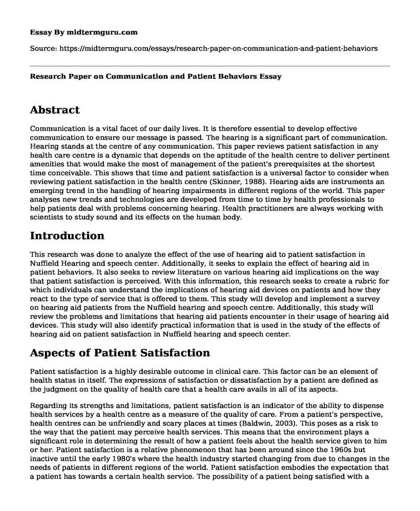 Research Paper on Communication and Patient Behaviors