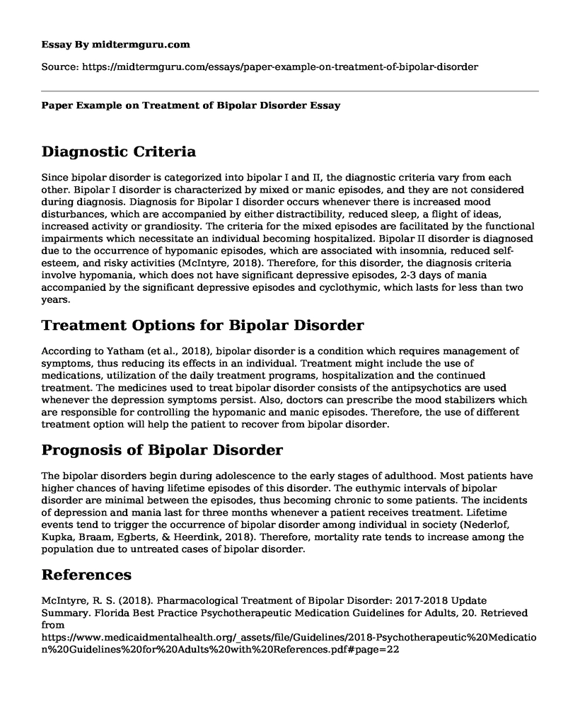Paper Example on Treatment of Bipolar Disorder