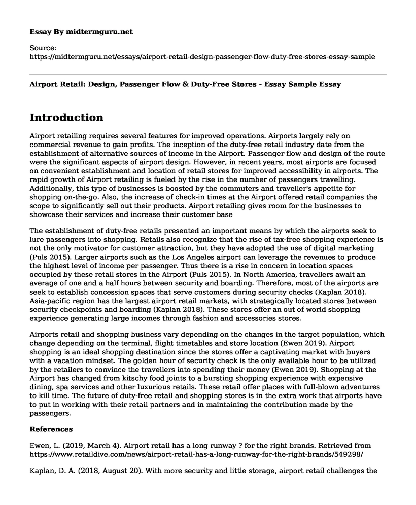 Airport Retail: Design, Passenger Flow & Duty-Free Stores - Essay Sample