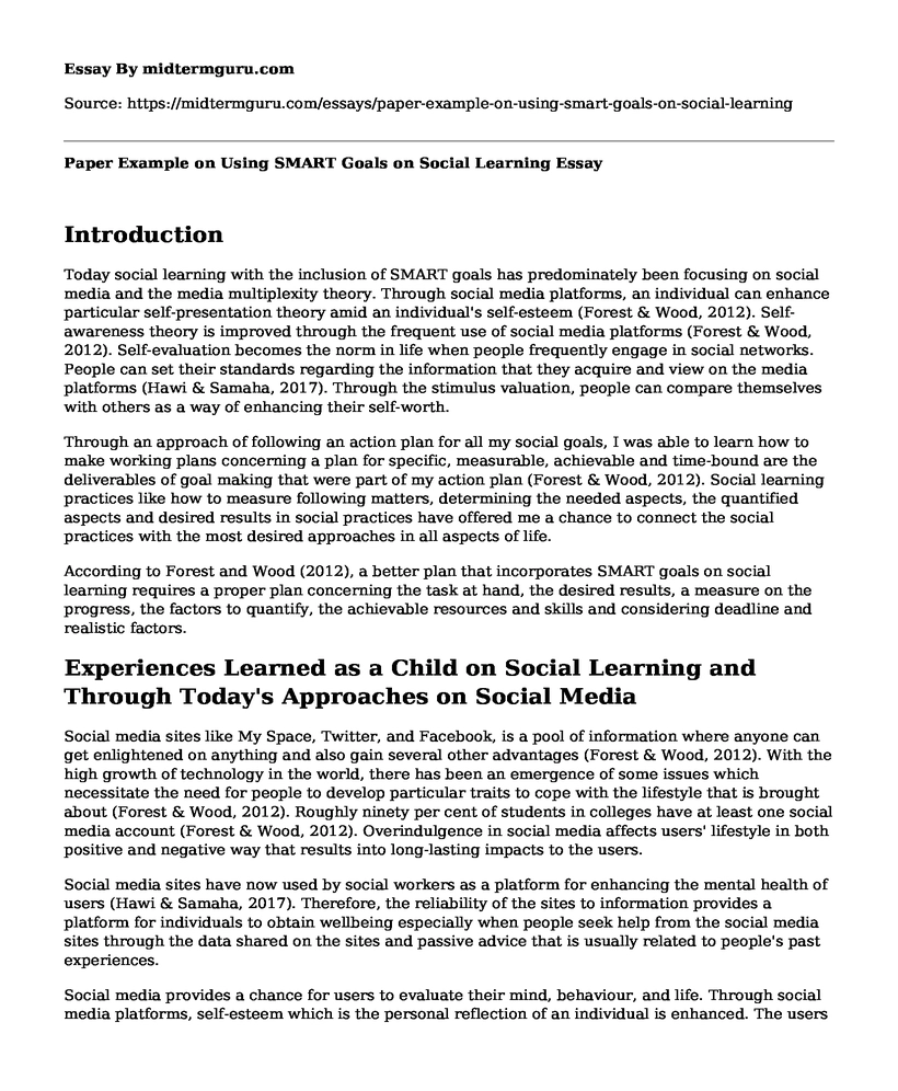 Paper Example on Using SMART Goals on Social Learning