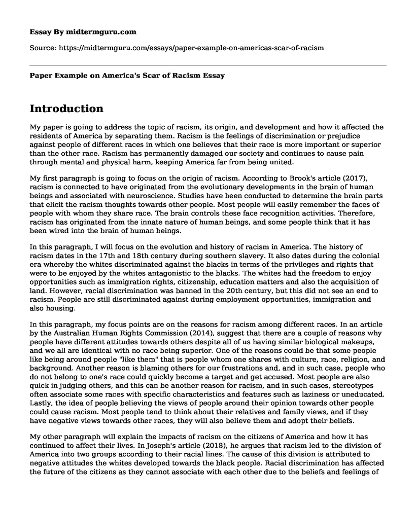 📌 Paper Example on America's Scar of Racism - Free Essay, Term Paper ...