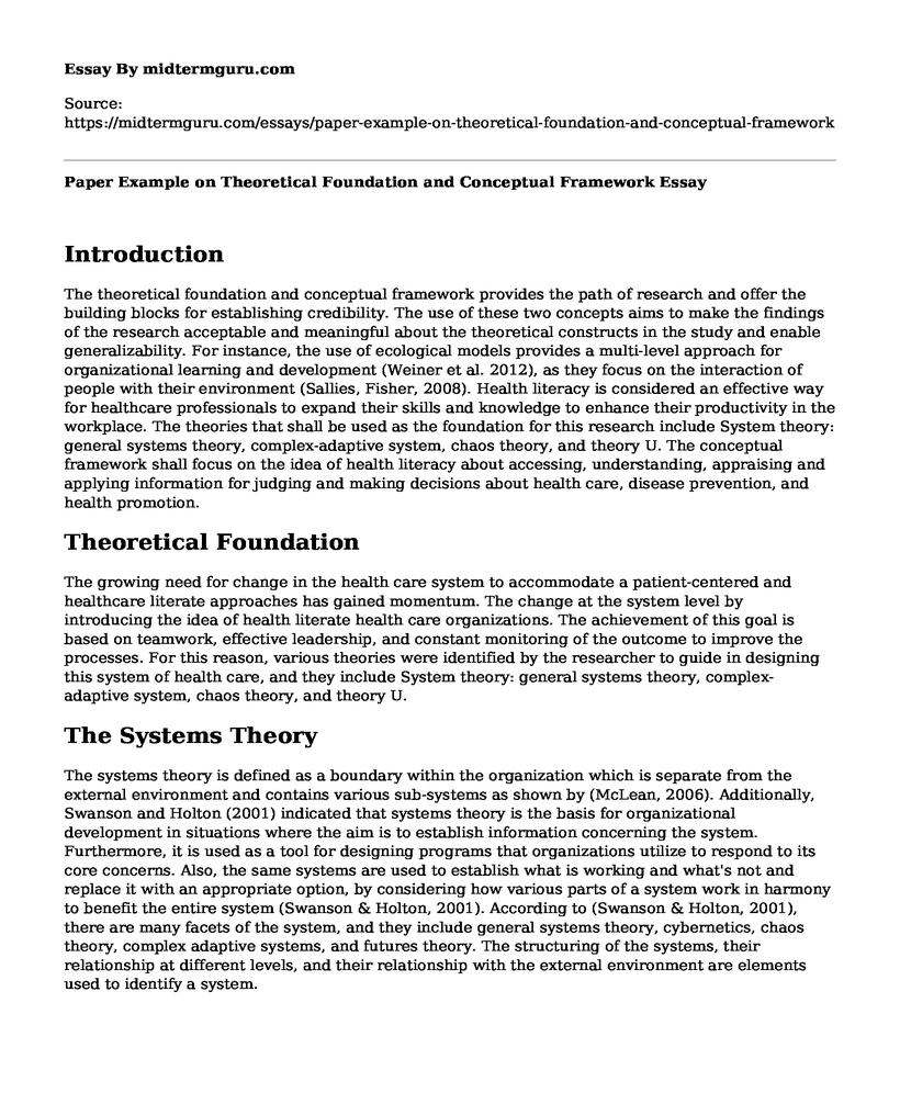 Paper Example on Theoretical Foundation and Conceptual Framework