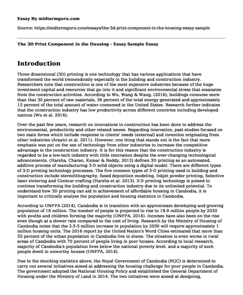 The 3D Print Component in the Housing - Essay Sample