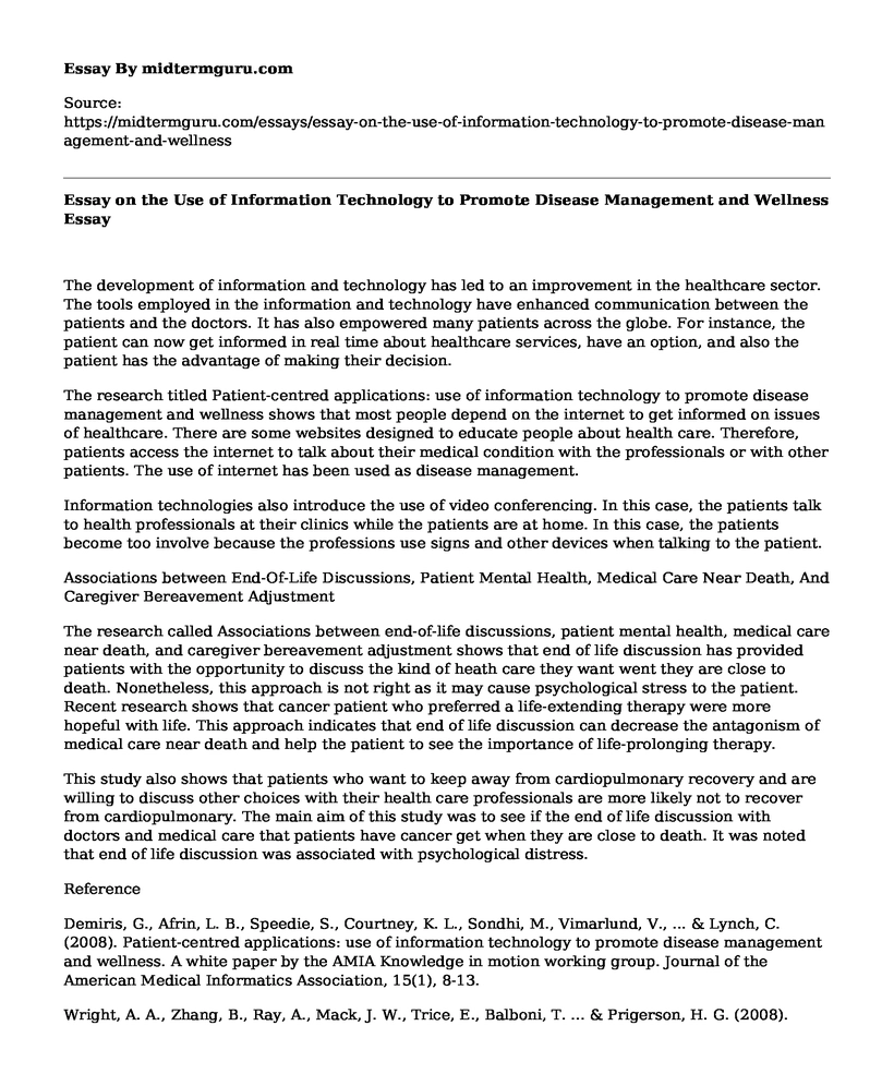 Essay on the Use of Information Technology to Promote Disease Management and Wellness
