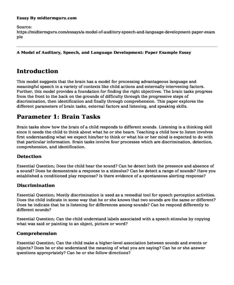 A Model of Auditory, Speech, and Language Development: Paper Example