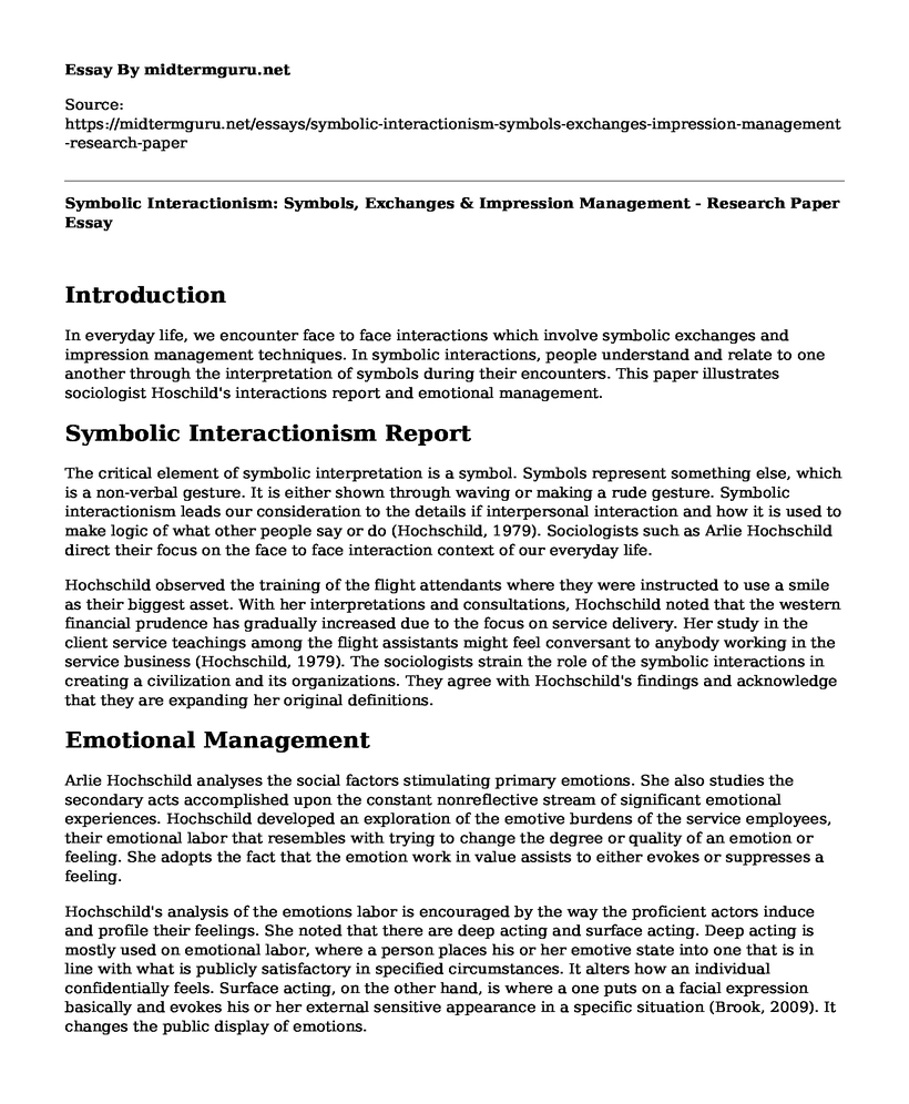 Symbolic Interactionism: Symbols, Exchanges & Impression Management - Research Paper