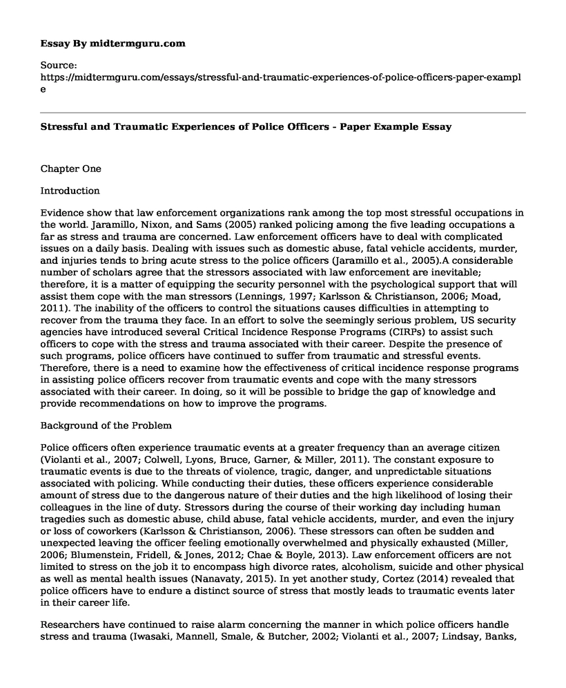 Stressful and Traumatic Experiences of Police Officers - Paper Example