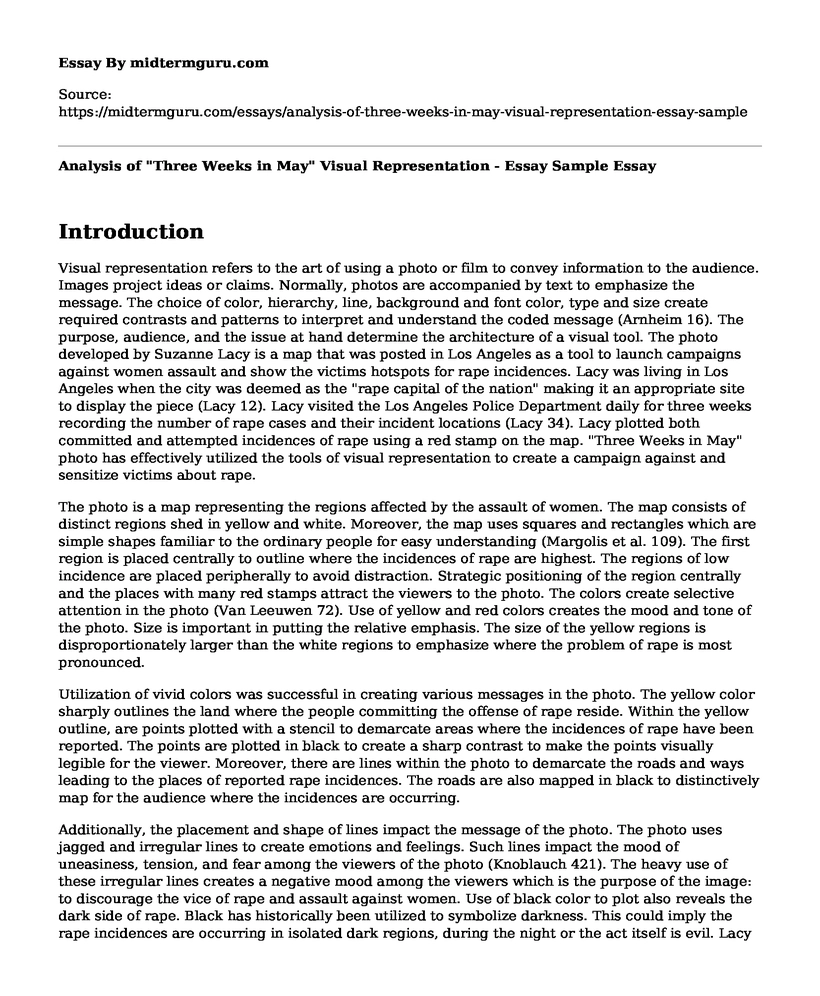 Analysis of "Three Weeks in May" Visual Representation - Essay Sample