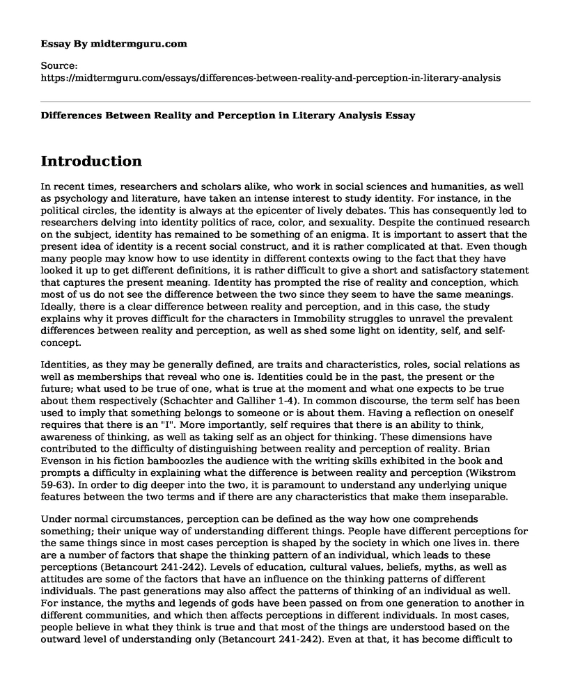 Differences Between Reality and Perception in Literary Analysis