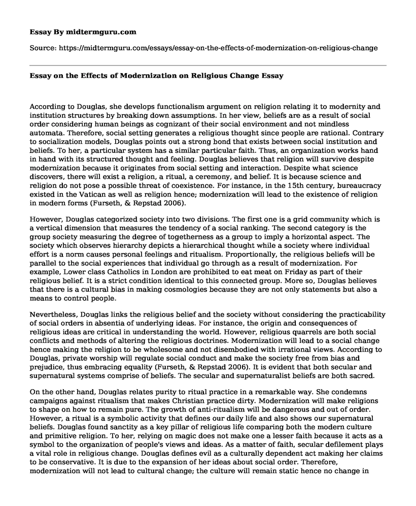 Essay on the Effects of Modernization on Religious Change