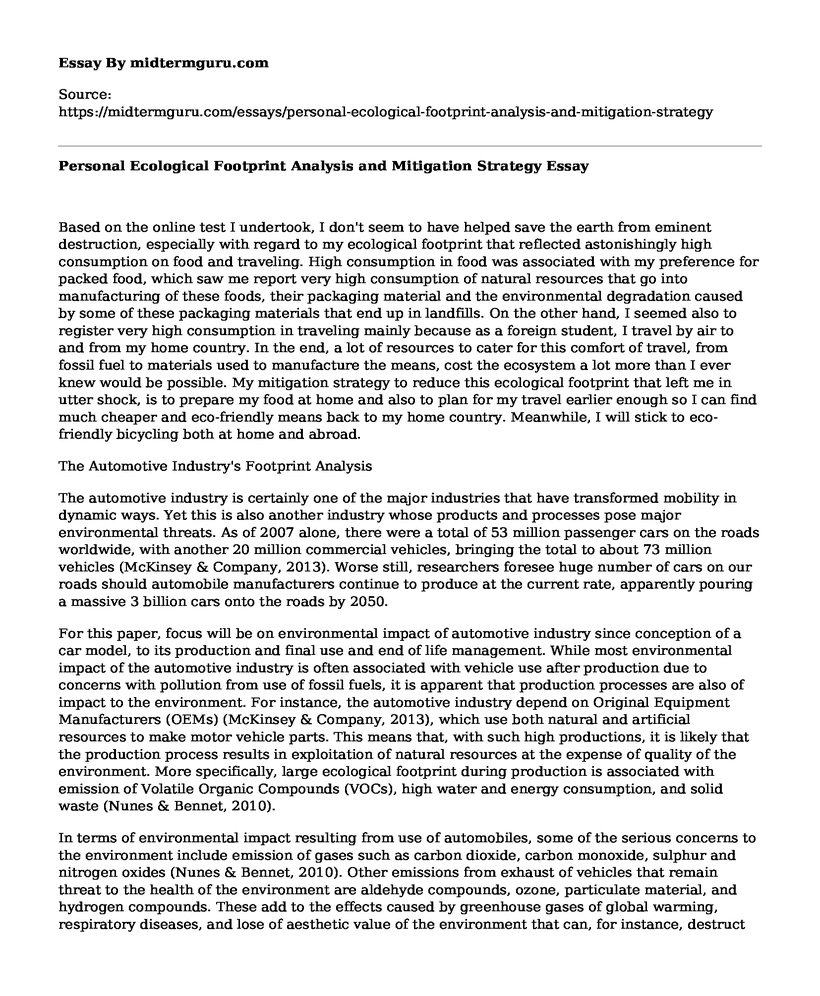 Personal Ecological Footprint Analysis and Mitigation Strategy