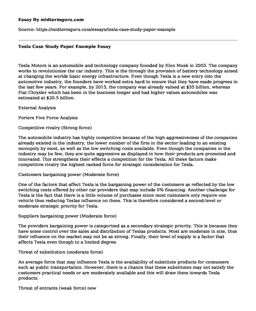 Tesla Case Study Paper Example