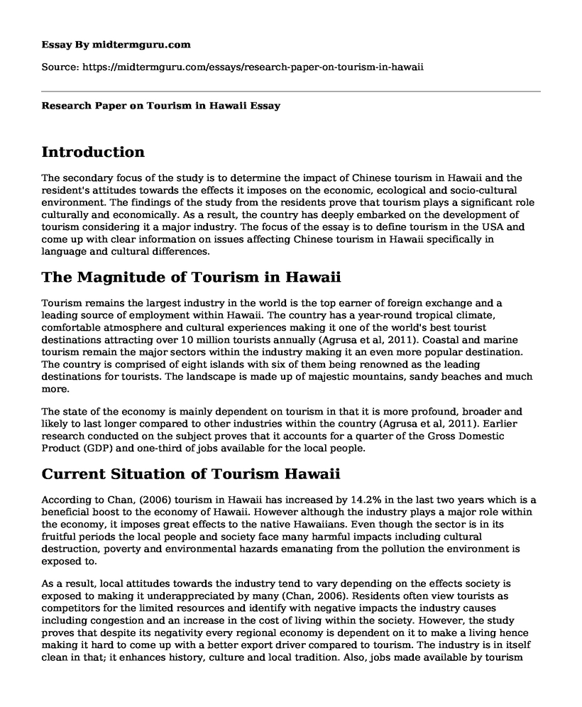 Research Paper on Tourism in Hawaii