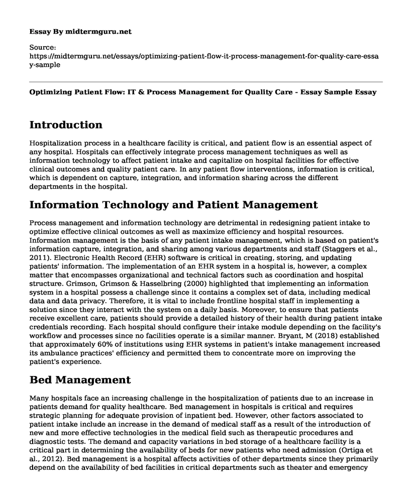 Optimizing Patient Flow: IT & Process Management for Quality Care - Essay Sample