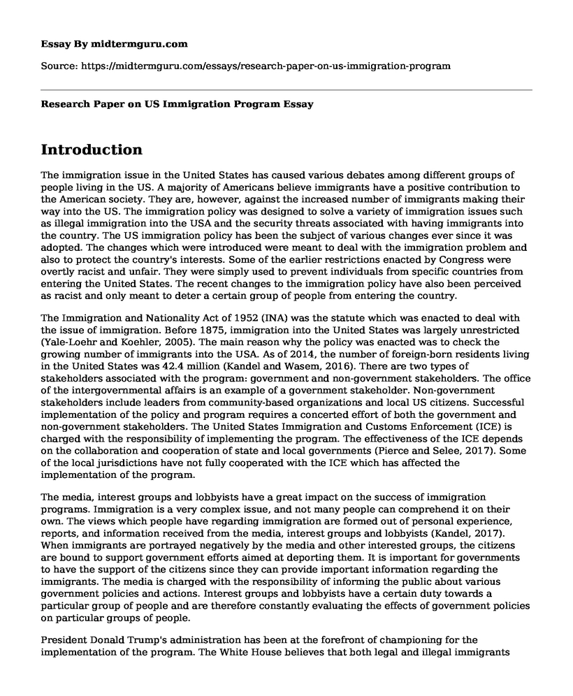 Research Paper on US Immigration Program