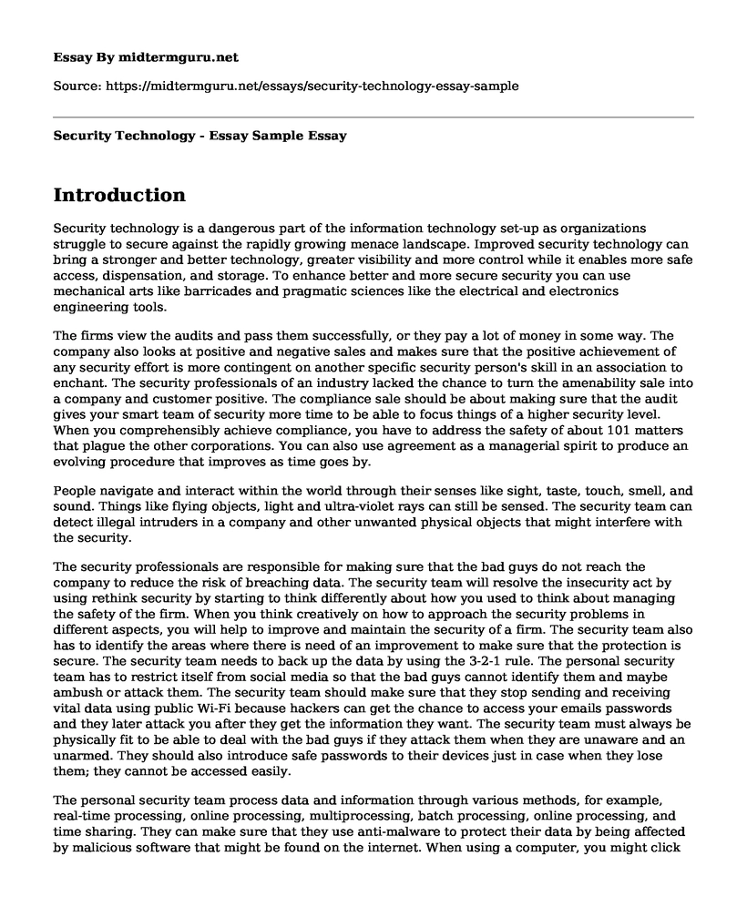 Security Technology - Essay Sample 